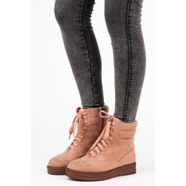 Vices Cizme cu dantelă pe platformă roz 1