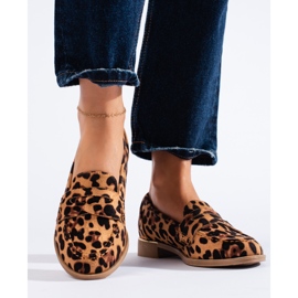 Mocasini de dama din piele intoarsa leopard Shelovet bej 1