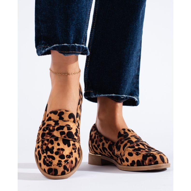 Mocasini de dama din piele intoarsa leopard Shelovet bej 1