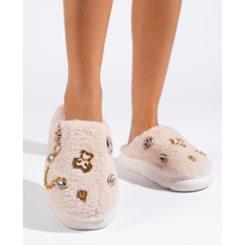Papuci de dama bej cu decoratiuni Shelovet 2 Papuci de dama bej cu decoratiuni Shelovet 2