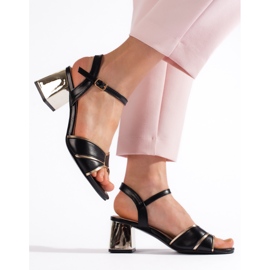 Goodin Sandale de damă cu toc înalt, negre și aurii negru 1