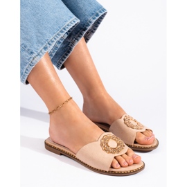 Goodin Papuci de damă din piele intoarsa bej 1