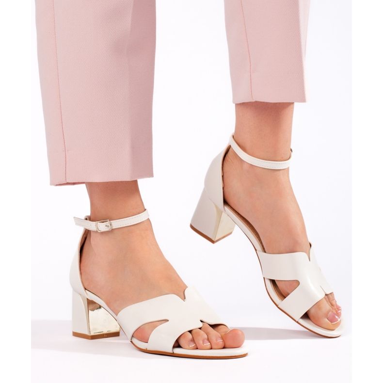 Sandale albe de damă cu toc înalt 1