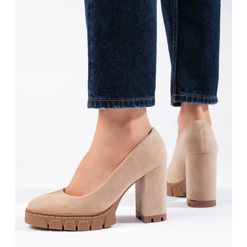 Pompe cu toc înalt de damă din piele intoartă bej 2