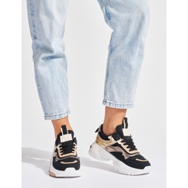 Tenisi negri și aurii cu talpă groasă negru 1