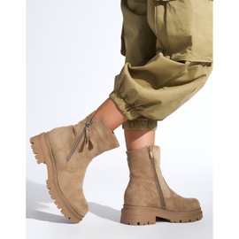 Botine de dama bej inchis cu fermoar decorativ 2