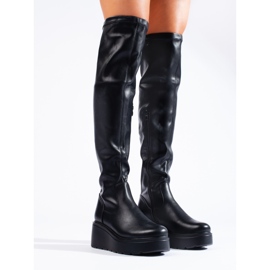 Muschetari negri din piele ecologică pe platforma Shelovet negru 2