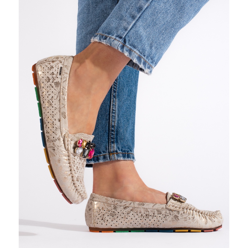 Goodin Mocasini ajurati de dama aurii cu cristale de aur 1 Goodin Mocasini ajurati de dama aurii cu cristale de aur 1