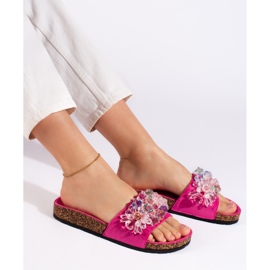 Papuci dama din piele intoarsa fucsia roz 1