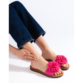 Șlapi de damă fucsia cu o floare violet 4