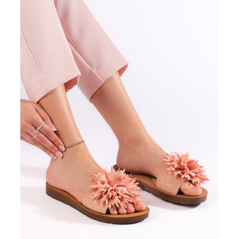 Flip-flops de dama roz cu o floare 1