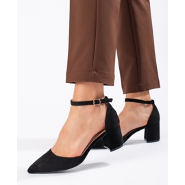 Pompe de damă din piele intoarsa neagra negru 1