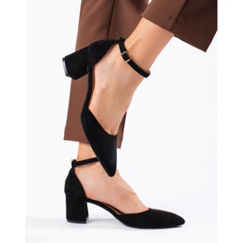 Pompe de damă din piele intoarsa neagra negru 2