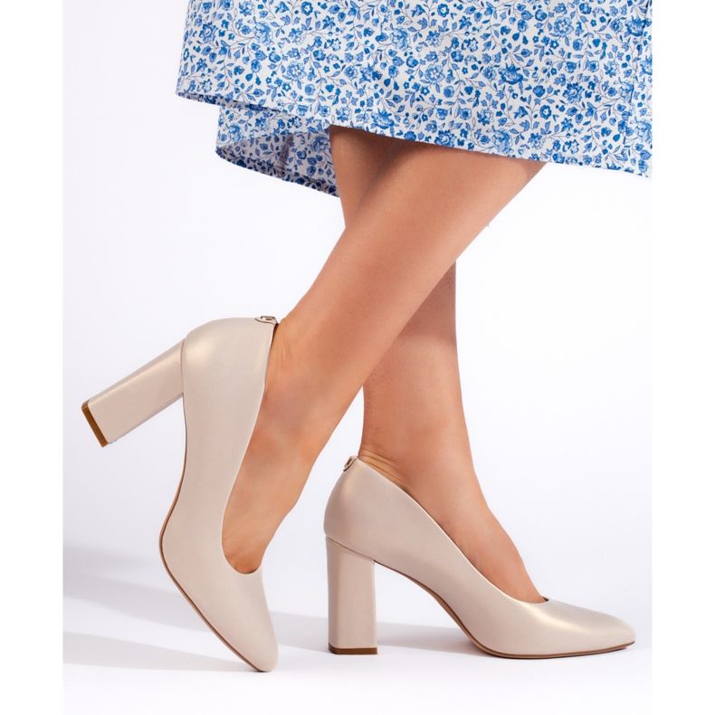 Pompe crem cu toc gros de Sergio Leone bej 1