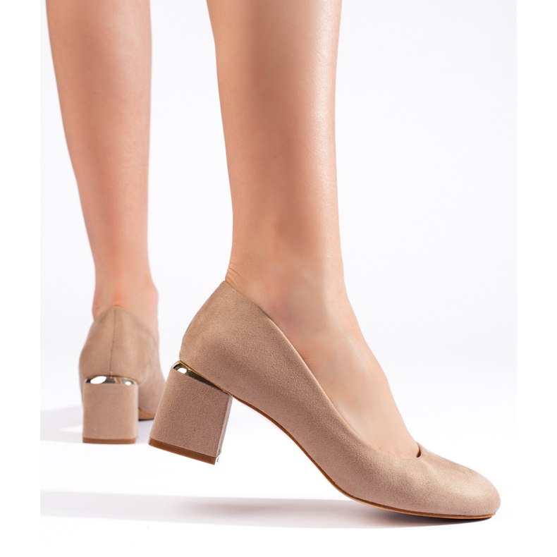 Pompe cu toc înalt din piele de căprioară bej 2