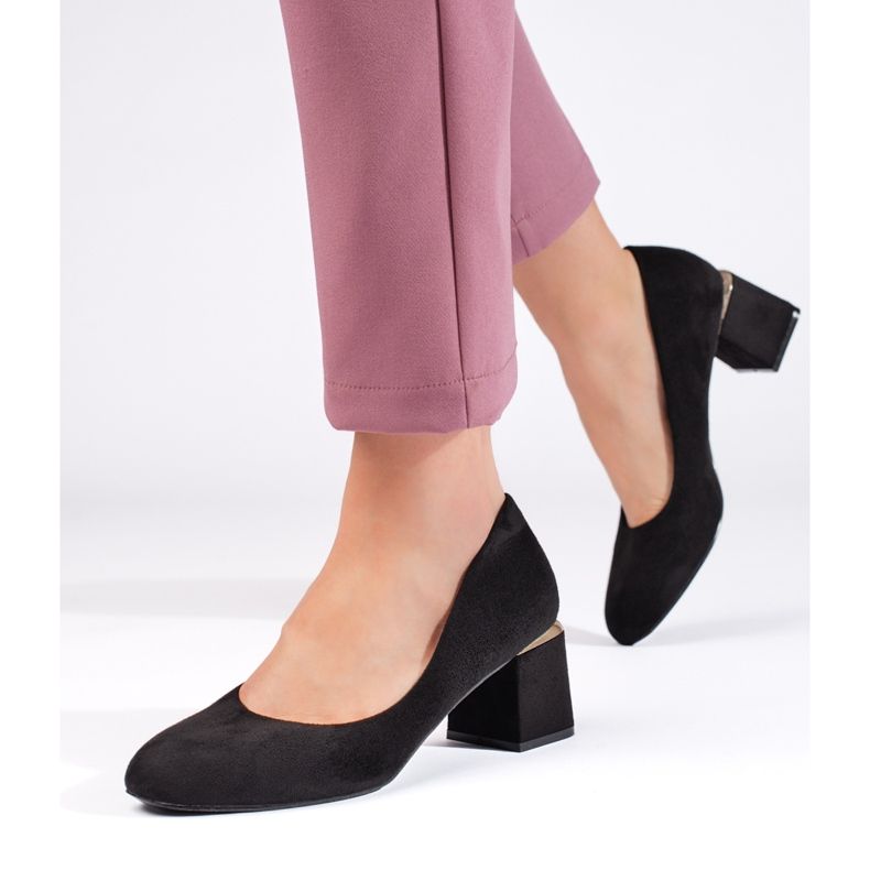 Tocuri înalte din piele de căprioară neagră negru 1