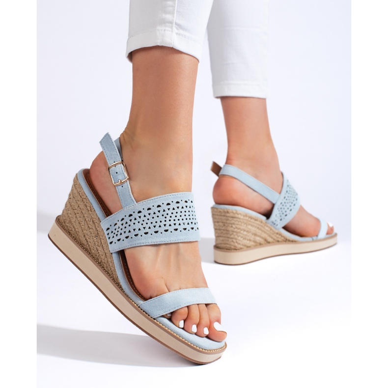 Sandale cu pană de damă albastre albastru 2