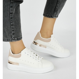 Adidași de damă din piele albă cu element roz 2