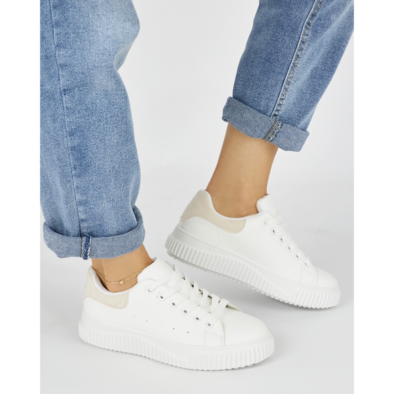 Tenisi dama albi cu element bej 2