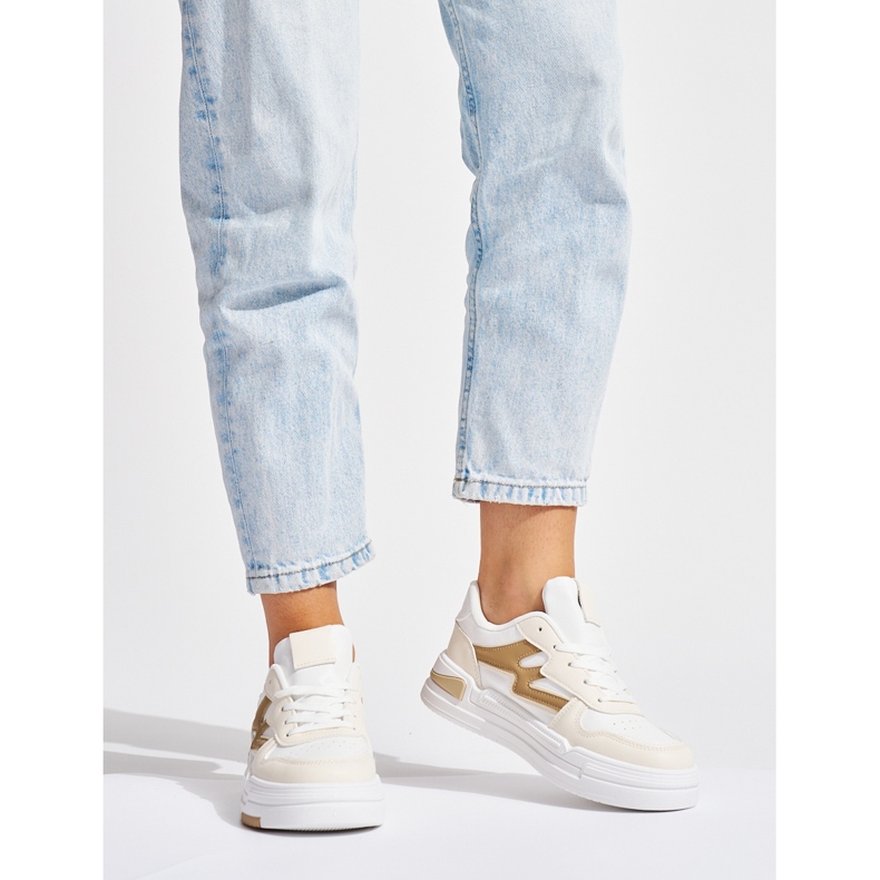 Tenisi cu platforma alb si bej 2