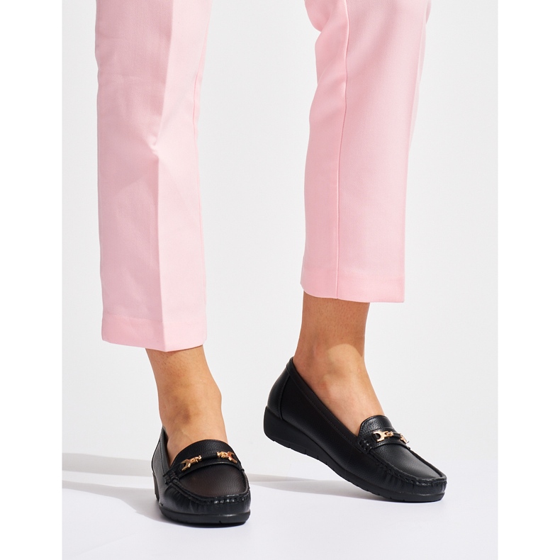 Mocasini de dama negre cu decor negru 1