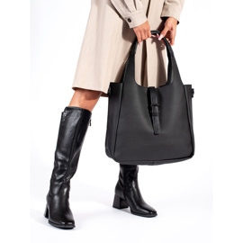 Cizme negre din piele intoarsa cu toc inalt negru 1