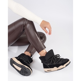 Seastar Cizme negre de dama pentru zapada cu talpa groasa negru 1