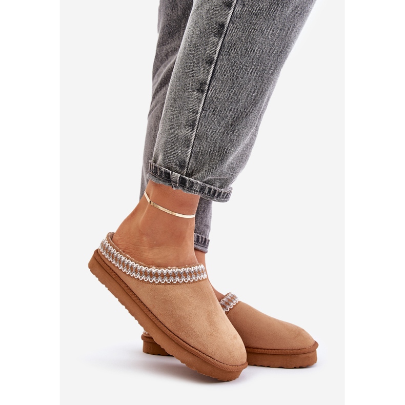 Pantofi Comozi Dama Acasă Papuci Cu Broderie Inblu FX000021 Camel bej 1