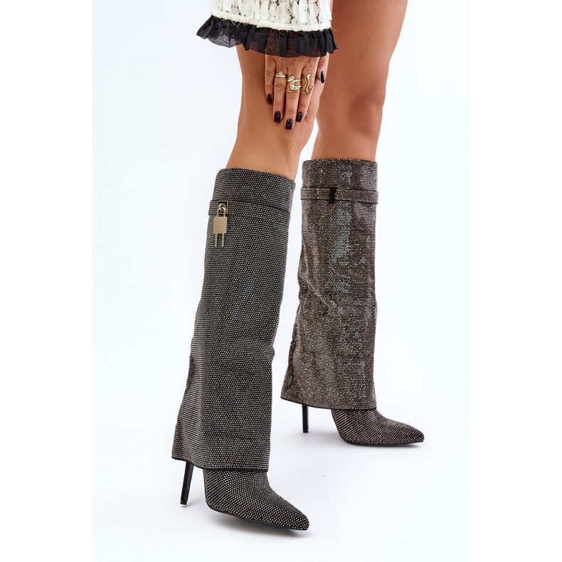 Cizme negre cu toc înalt decorate cu Enathlin, cu tijă răsturnată negru 2