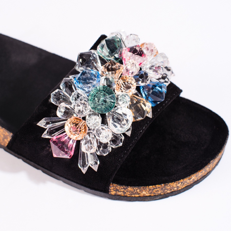 Papuci de damă din piele intoarsa neagra negru 2