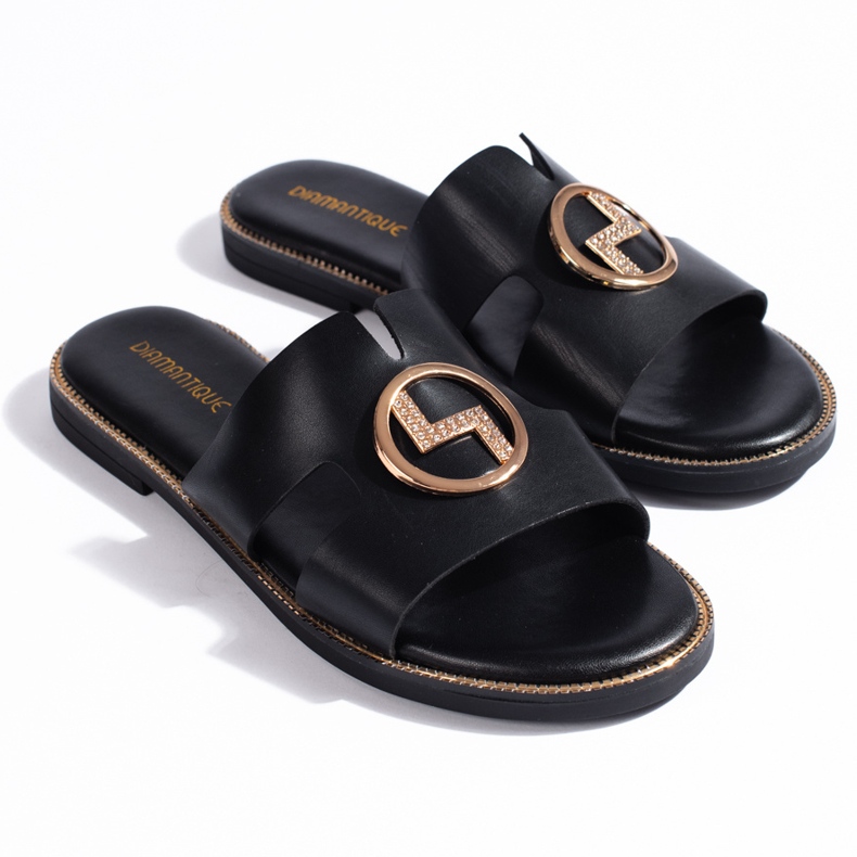 Flip-flops negri cu decor auriu negru 1