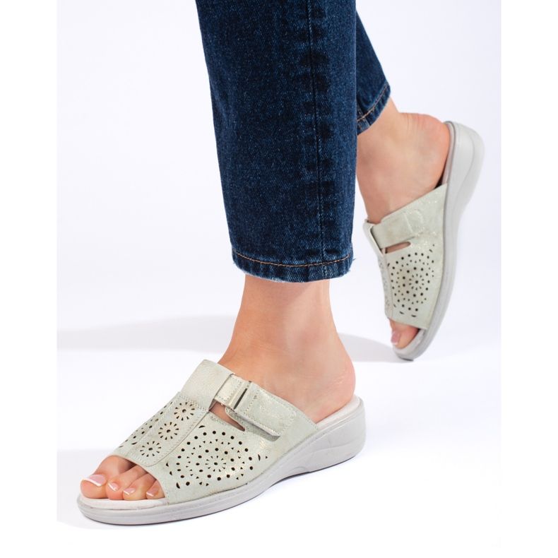 Flip-flops pentru damă, ajurat, cu pană confortabilă gri 1