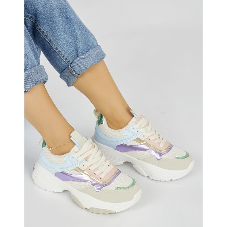 Pantofi sport de dama multicolori cu talpa groasa bej 1