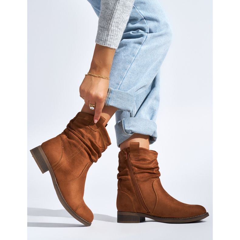 Botine de dama din piele intoarsa maro 1