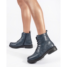 Botine de damă bleumarin din piele cu șireturi de la Sergio Leone albastru 1