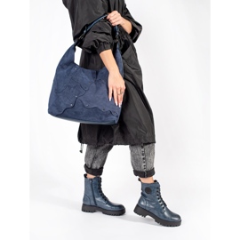 Botine de damă bleumarin din piele cu șireturi pe platforma Sergio Leone albastru 1