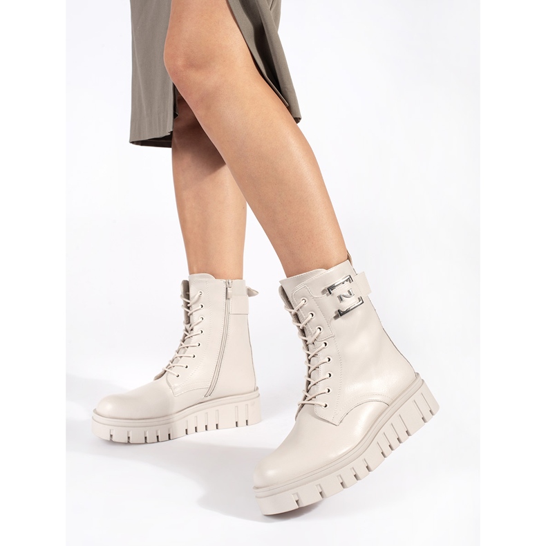 Seastar Cizme bej cu șireturi pe platformă 1