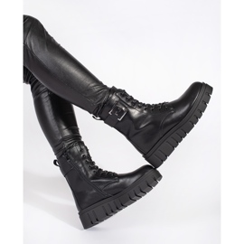 Seastar Botine negre cu siret pe platforma negru 4