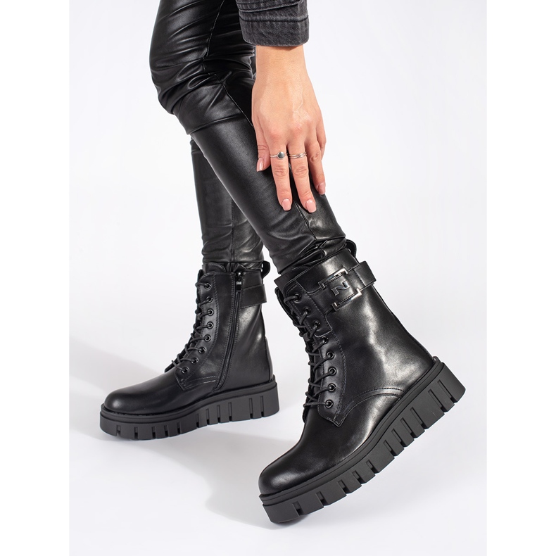 Seastar Botine negre cu siret pe platforma negru 1