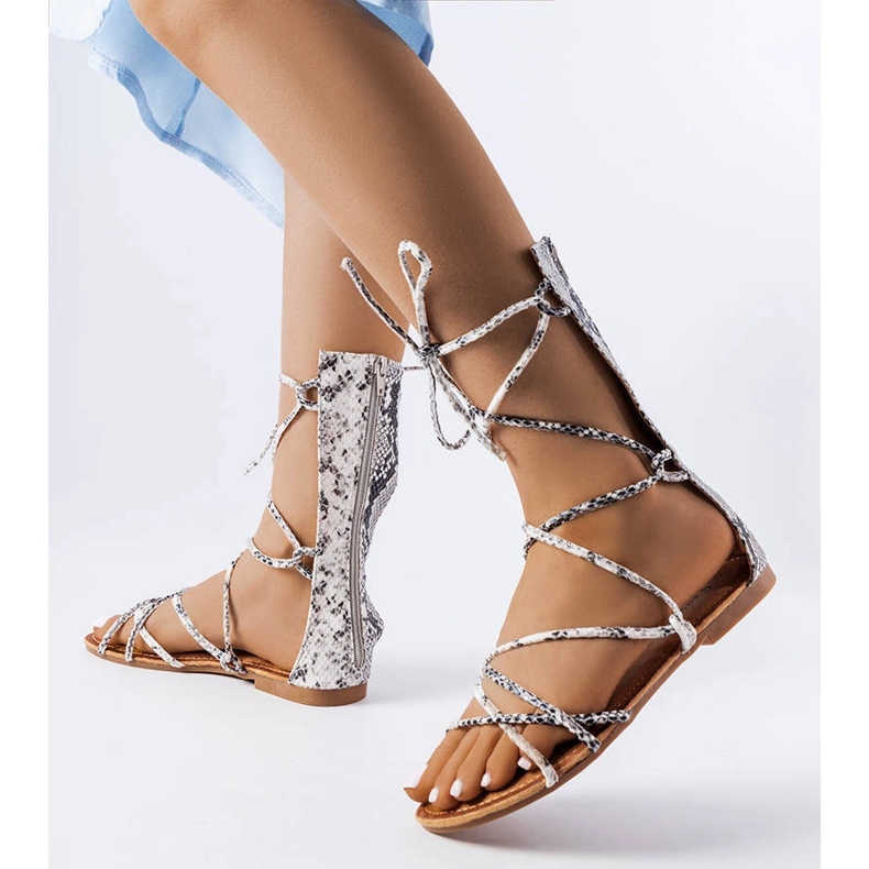 Sandale cu cravată înaltă cu model de la Heliport alb 1