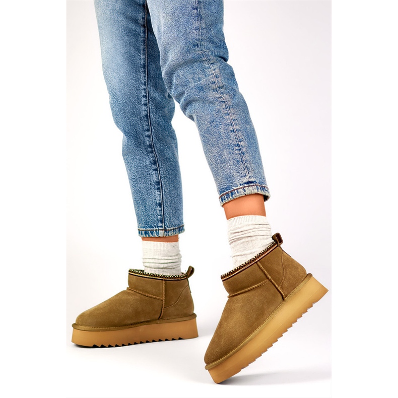 Cizme de zăpadă damă din piele, cizme de iarnă izolate maro 1