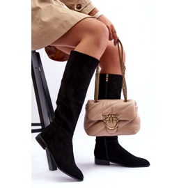 Cizme din piele intoarsa cu toc plat Eelin negru 1