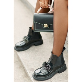 Botine Lacete Piele Cu Decorat, Slip-On Izolat, Solimav Negru 2