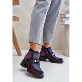 Cizme de damă din piele cu tocuri masive cu decorațiuni Maciejka 06747-23 burgundy-albastru marin roșu 2