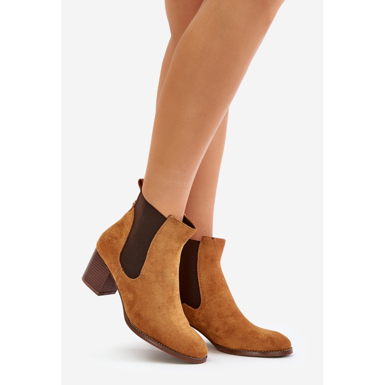 Cizme Chelsea pe Eco Suede Post Camel maro 1 Cizme Chelsea pe Eco Suede Post Camel maro 1