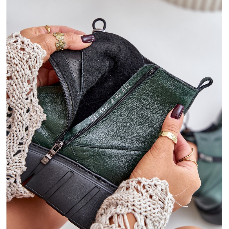 Botine Zazoo 60472 din piele pe platformă și pană, verde închis 2