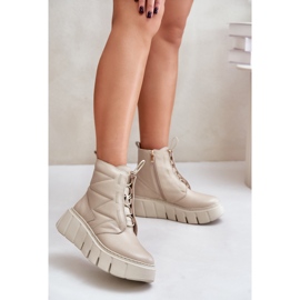 Botine Zazoo 60472 Piele Pe Platformă Și Pane, Bej 2