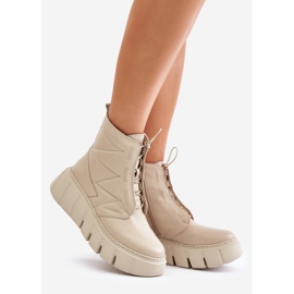 Botine Zazoo 60472 Piele Pe Platformă Și Pane, Bej 1