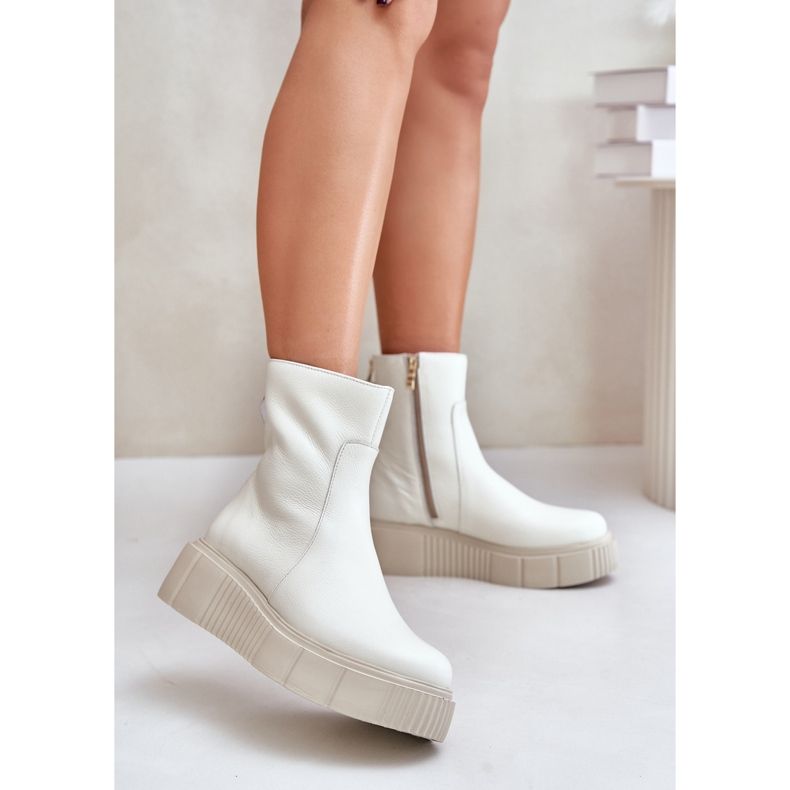 Botine de damă din piele pe platformă Zazoo 60369, bej deschis 2