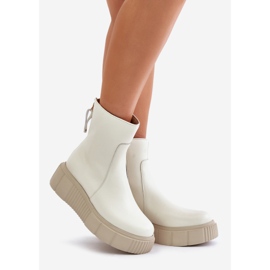 Botine de damă din piele pe platformă Zazoo 60369, bej deschis 1